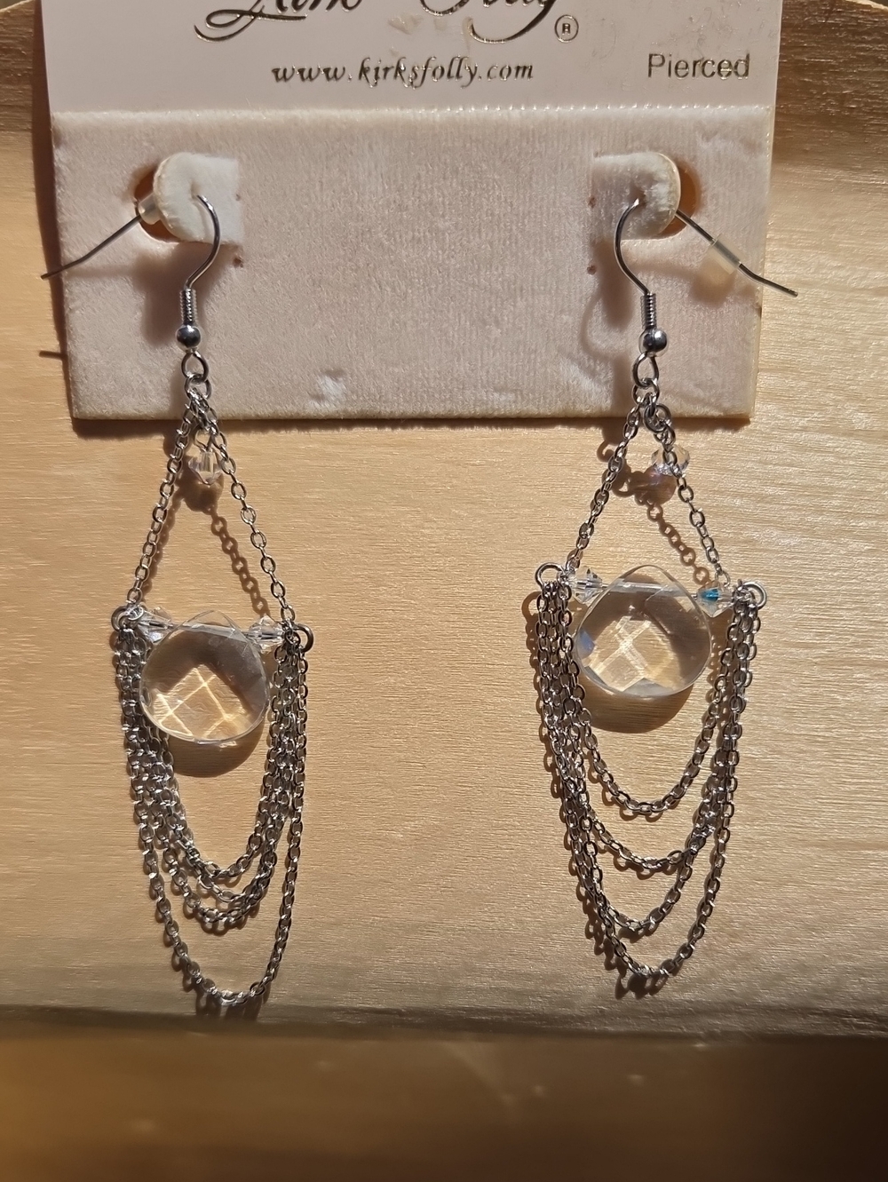 Kirks Folly Silver Clear Crystal Faceted Drop Chain Earrings